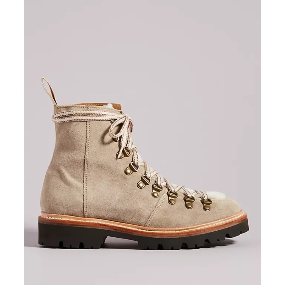 Grenson Nanette Hiker Boot Grey Beige Suede Shearling Lined US 6.5